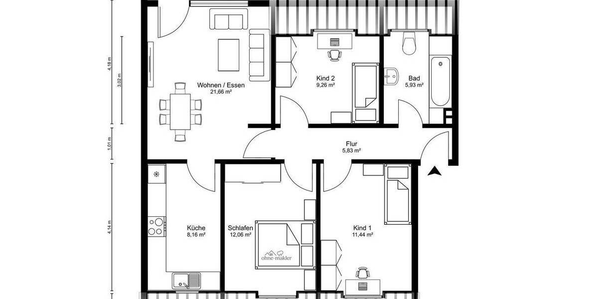 Etagenwohnung Braunschweig Bevenrode - 4 Zimmer, 74 m&sup2;, 795&euro; | Angebot:26883463