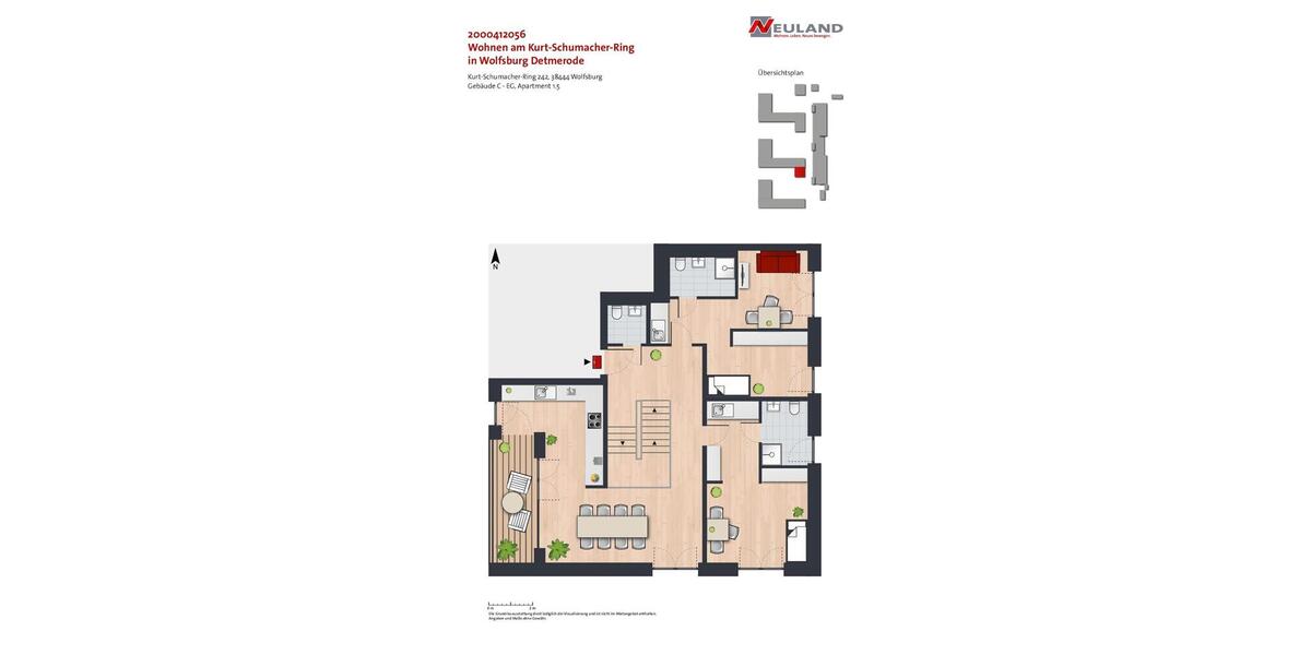 Etagenwohnung Wolfsburg Detmerode - 1 Zimmer, 42 m&sup2;, 412&euro; | Angebot:26489541