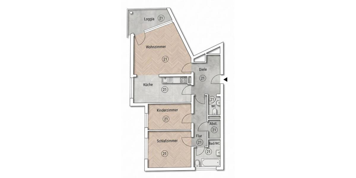 Etagenwohnung Wolfsburg Fallersleben - 3 Zimmer, 91 m&sup2;, 225.000&euro; | Angebot:26346597