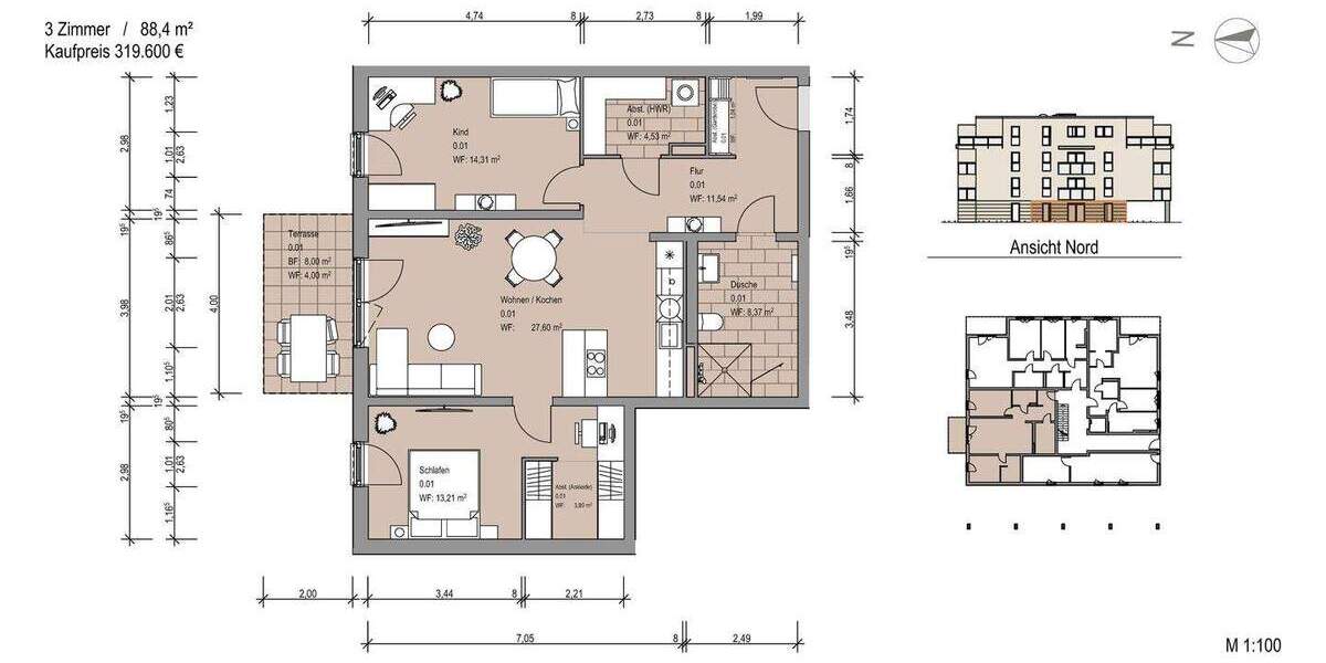 Etagenwohnung Sickte Niedersickte - 3 Zimmer, 83 m&sup2;, 310.930&euro; | Angebot:25801307