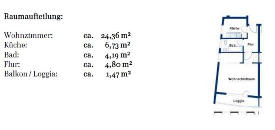 Etagenwohnung Wolfsburg Almke - 1 Zimmer, 42 m&sup2;, 119.000&euro; | Angebot:24299753