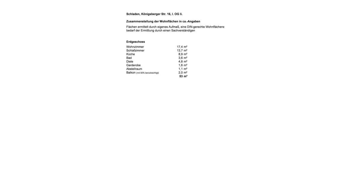 Etagenwohnung Schladen - 2 Zimmer, 53 m&sup2;, 79.000&euro; | Angebot:24762337