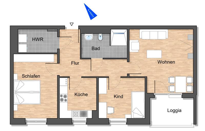 Erdgeschoßwohnung Wolfsburg Almke - 3 Zimmer, 78 m&sup2;, 975&euro; | Angebot:26435567