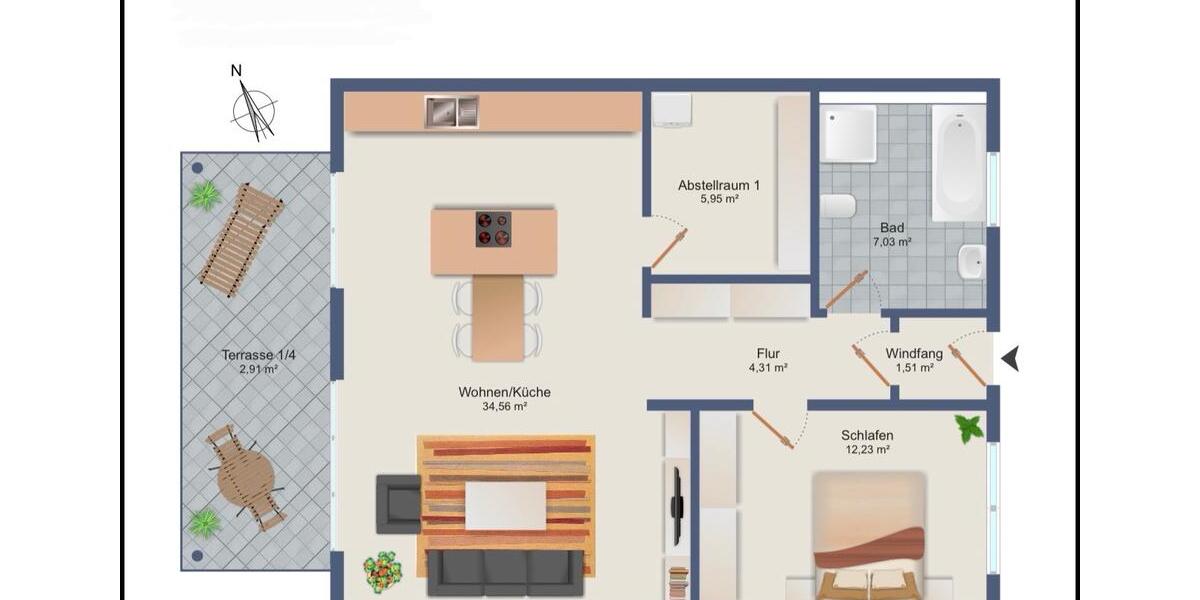 Erdgeschoßwohnung Sassenburg - 2.5 Zimmer, 73 m&sup2;, 675&euro; | Angebot:25381902
