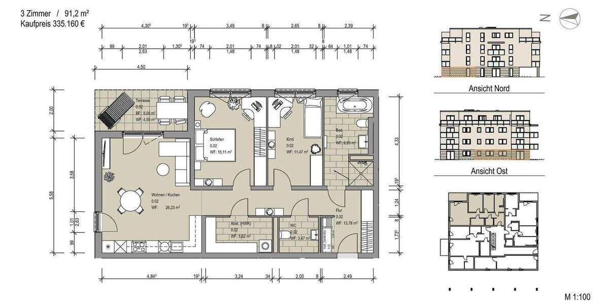 Etagenwohnung Sickte Niedersickte - 3 Zimmer, 83 m&sup2;, 310.930&euro; | Angebot:24158145