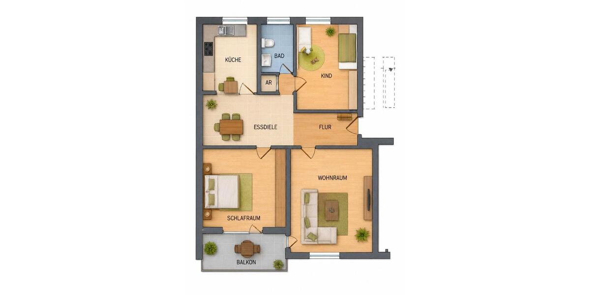 Etagenwohnung Wolfenbüttel Adersheim - 3 Zimmer, 77 m&sup2;, 189.000&euro; | Angebot:27525898
