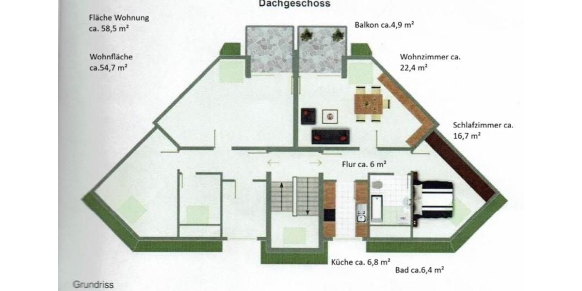 Dachgeschoßwohnung Salzgitter Ortschaft Ost - 2 Zimmer, 54 m&sup2;, 600&euro; | Angebot:24832657