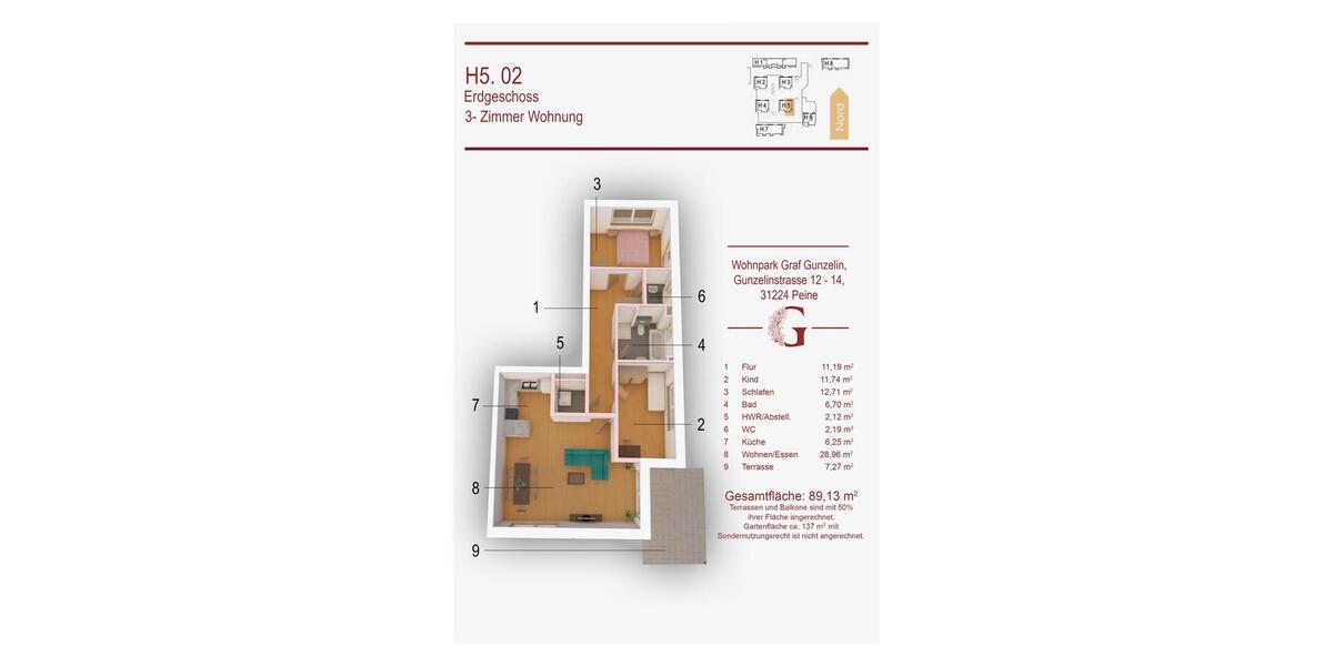 Erdgeschoßwohnung Peine - 3 Zimmer, 89 m&sup2;, 1.070&euro; | Angebot:20971178