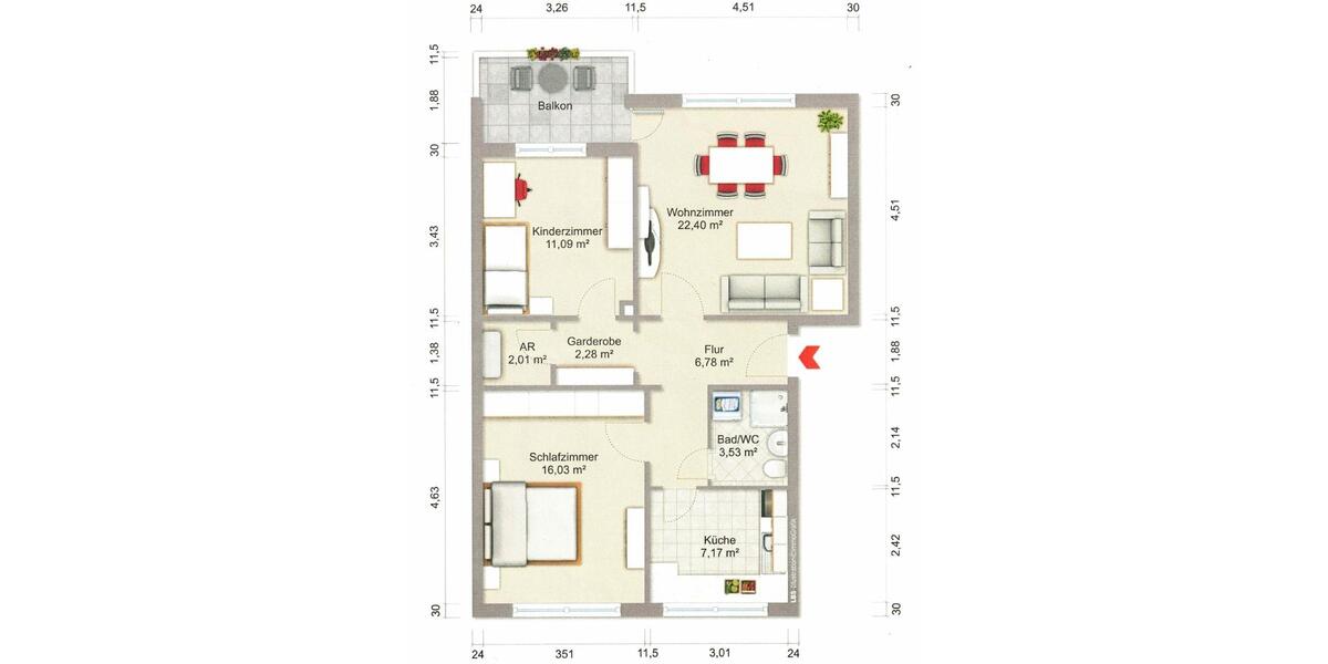 Etagenwohnung Braunschweig Heidberg-Melverode - 3 Zimmer, 72 m&sup2;, 648&euro; | Angebot:25882517