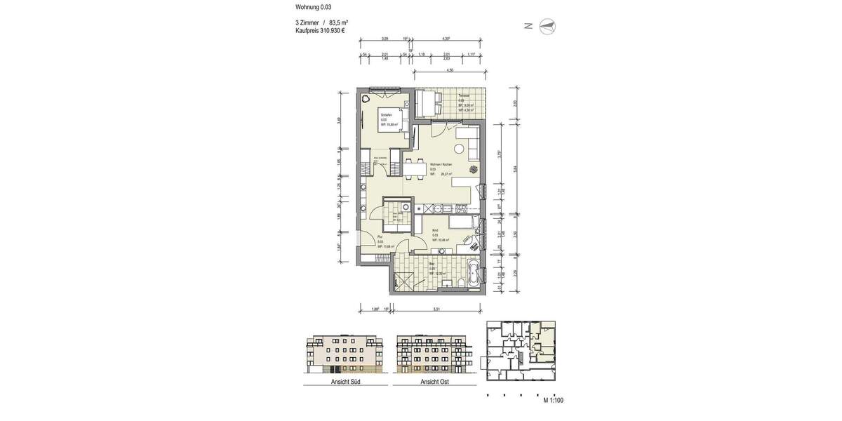 Etagenwohnung Sickte Niedersickte - 3 Zimmer, 83 m&sup2;, 310.930&euro; | Angebot:24158145