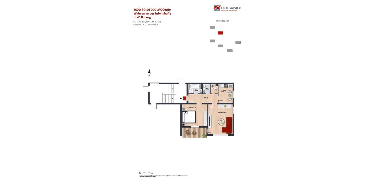 Etagenwohnung Wolfsburg Detmerode - 2 Zimmer, 55 m&sup2;, 429&euro; | Angebot:25974453