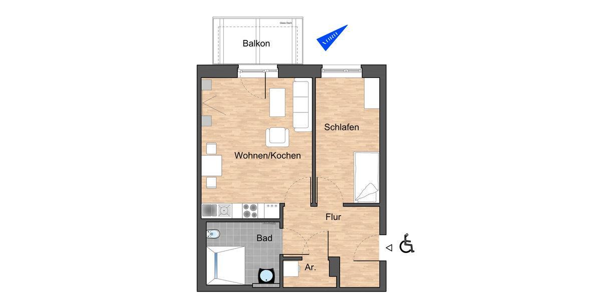 Etagenwohnung Wolfsburg Almke - 2 Zimmer, 55 m&sup2;, 658&euro; | Angebot:23435487