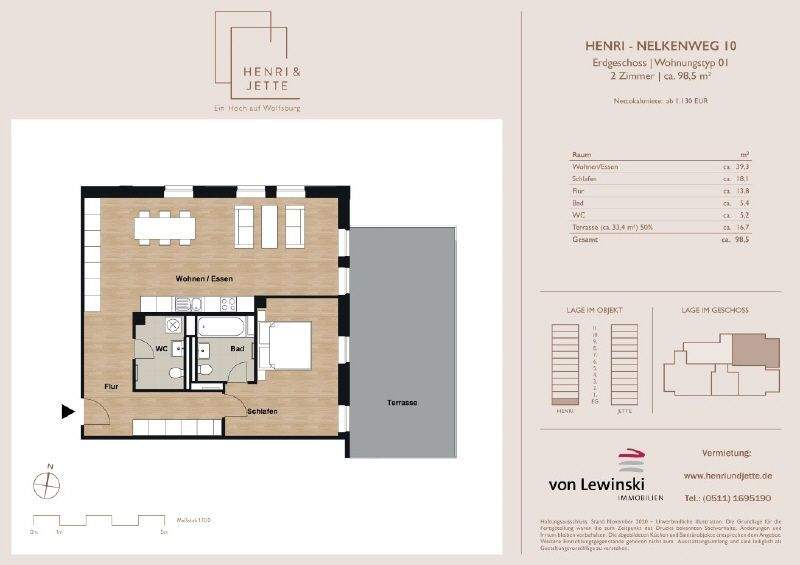 Etagenwohnung Wolfsburg Hellwinkel - 2 Zimmer, 98 m&sup2;, 1.081&euro; | Angebot:25664897