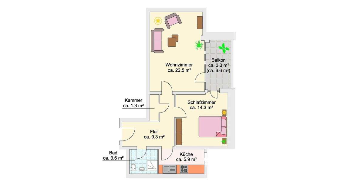 Etagenwohnung Braunschweig Viewegsgarten- Bebelhof - 2 Zimmer, 60 m&sup2;, 624&euro; | Angebot:25815071