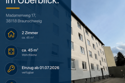 Wohnung Braunschweig Westliches Ringgebiet - 2 Zimmer, 45 m&sup2;, 550&euro; | Angebot:26866999