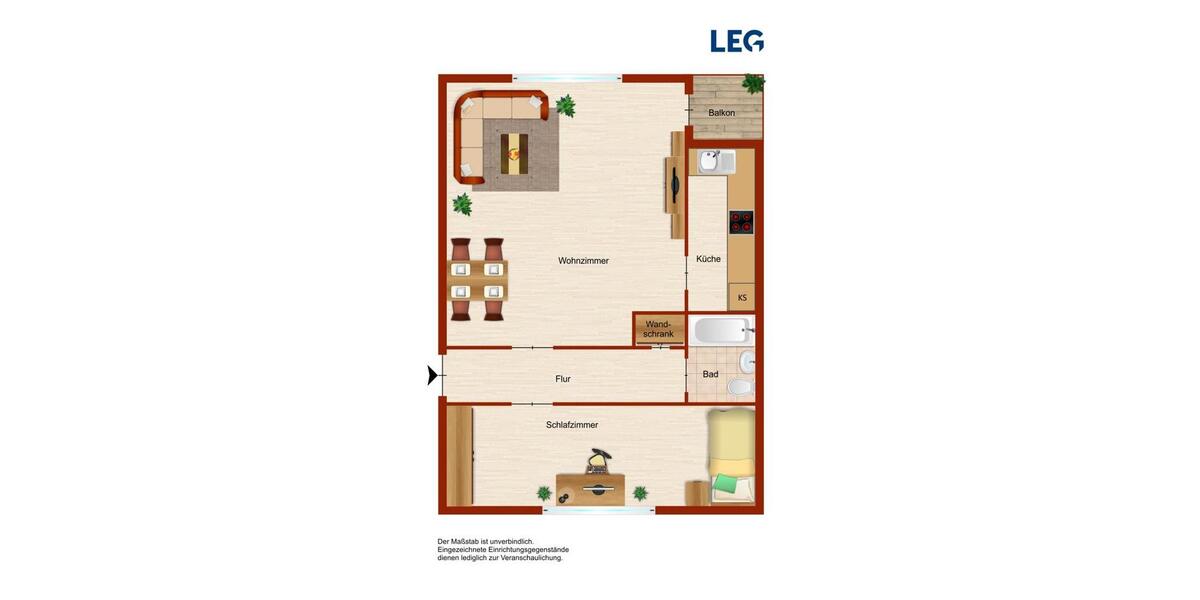 Etagenwohnung Wolfsburg Detmerode - 2 Zimmer, 60 m&sup2;, 509&euro; | Angebot:26532303