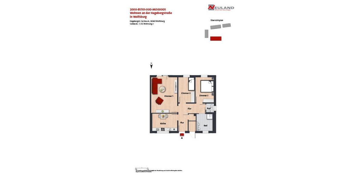Etagenwohnung Wolfsburg - 3 Zimmer, 80 m&sup2;, 802&euro; | Angebot:26528641