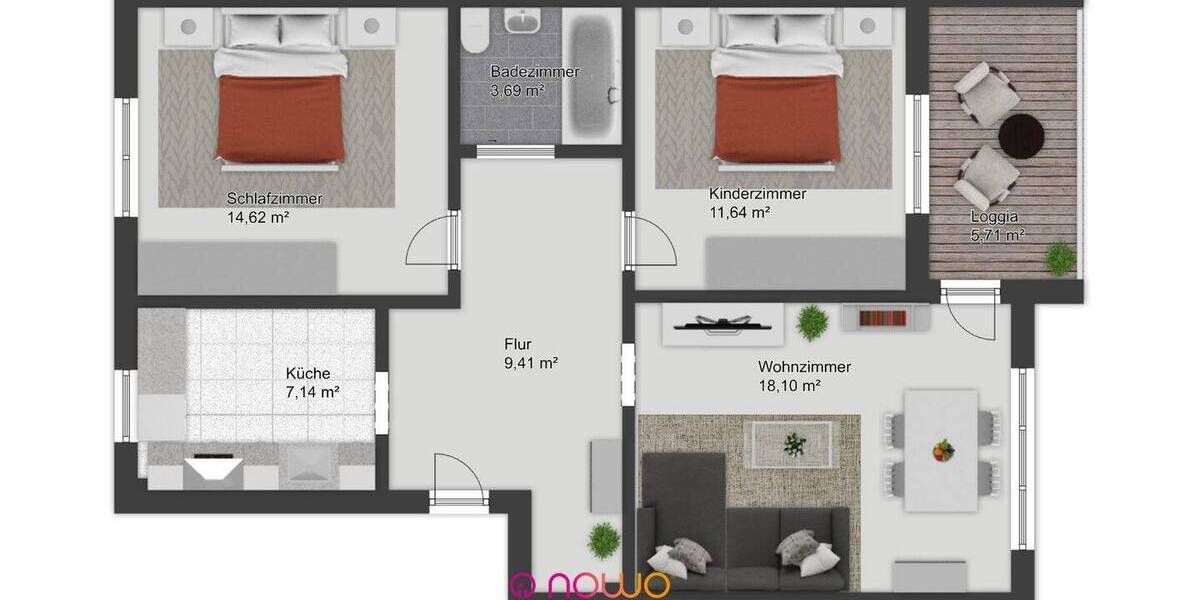 Etagenwohnung Braunschweig Heidberg - 3 Zimmer, 68 m&sup2;, 189.000&euro; | Angebot:26257414