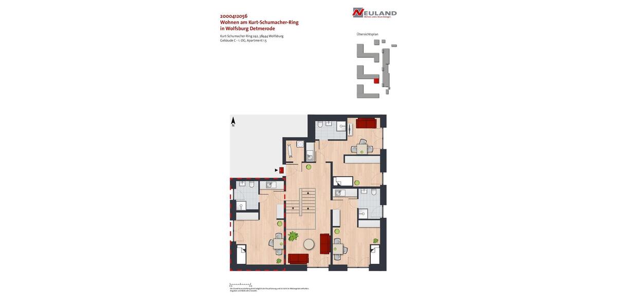 Etagenwohnung Wolfsburg Detmerode - 1 Zimmer, 42 m&sup2;, 412&euro; | Angebot:26489541
