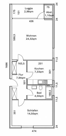 Etagenwohnung Braunschweig Timmerlah-Geitelde-Stiddien - 2 Zimmer, 63 m&sup2;, 155.000&euro; | Angebot:26405478