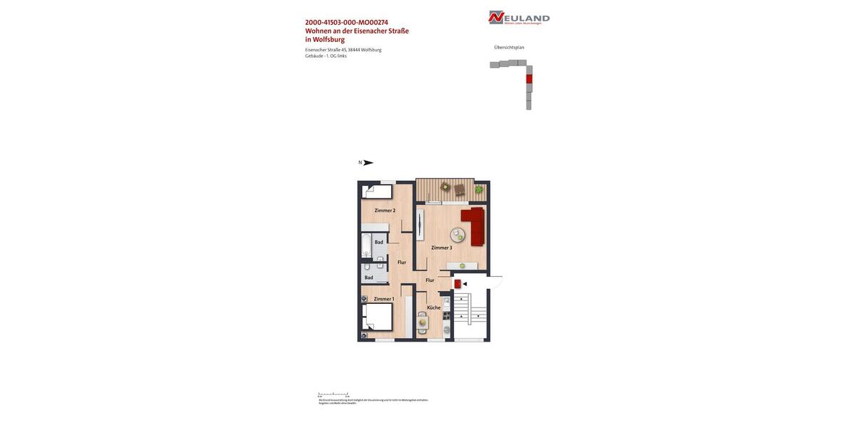 Etagenwohnung Wolfsburg Detmerode - 3 Zimmer, 71 m&sup2;, 464&euro; | Angebot:24568575