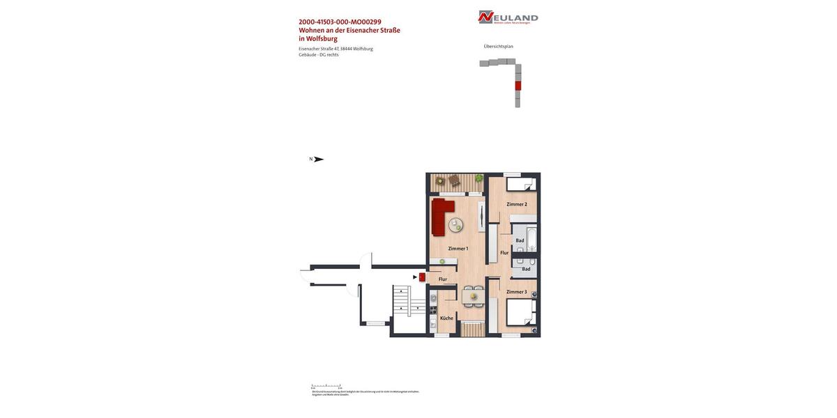 Dachgeschoßwohnung Wolfsburg Detmerode - 3 Zimmer, 75 m&sup2;, 692&euro; | Angebot:26634839