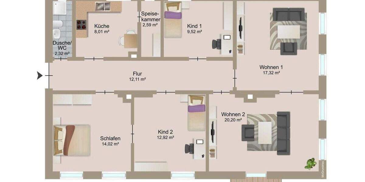 Etagenwohnung Braunschweig Westliches Ringgebiet - 5 Zimmer, 100 m&sup2;, 299.000&euro; | Angebot:24726161