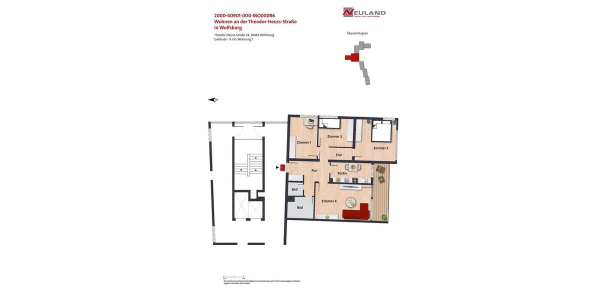 Etagenwohnung Wolfsburg Detmerode - 4 Zimmer, 93 m&sup2;, 725&euro; | Angebot:26658661